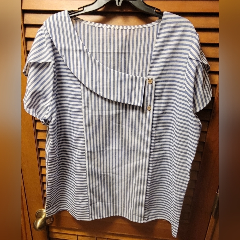 Blue and White Striped Blouse 2xl